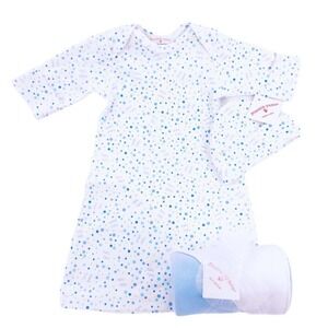 NWT 6 to 8 pounds 2pc Baby Gown & Hat Set Blue Yellow Polka Dot by NuBaby